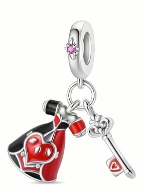 Silver Red & Black Heart Dress and Key Dangle Charm